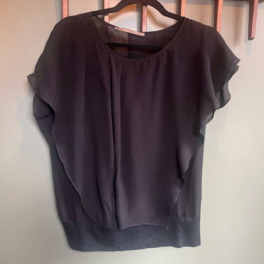 Zara black flutter sleeve top.